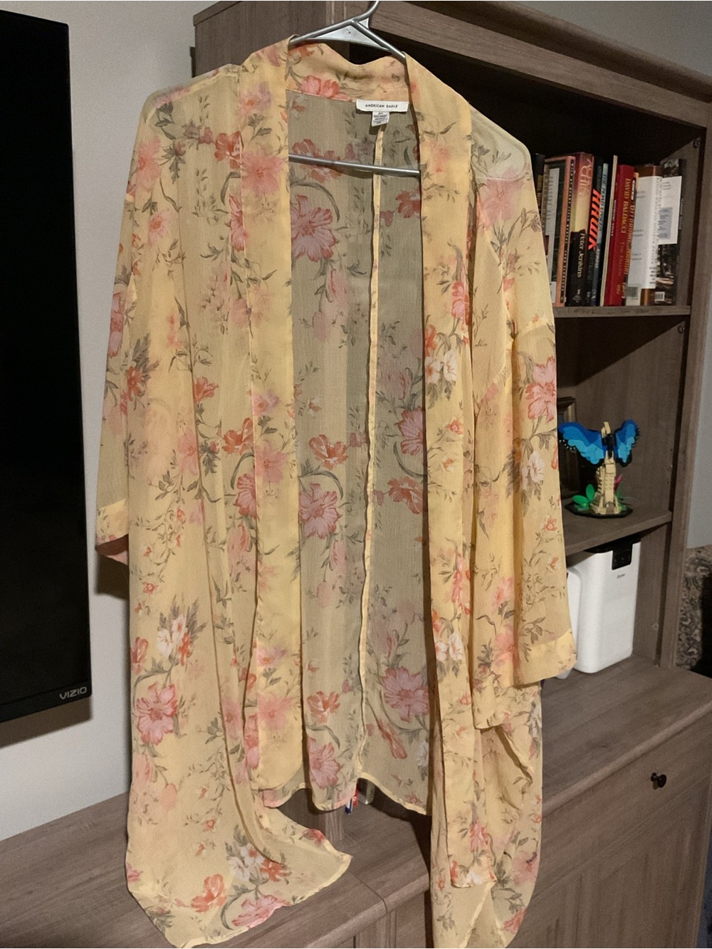 American Eagle Outfitters Sheer Yellow Floral Kimono Robe